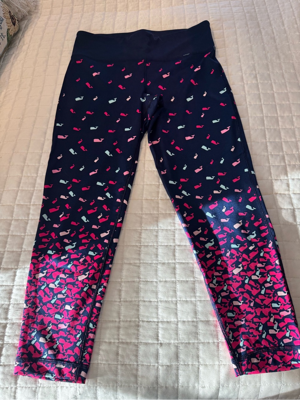 Vineyard Vines Navy Leggings with Pink and Mint Whale Motif